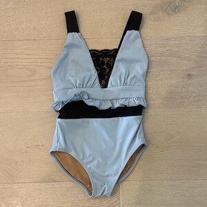 Blue and Black Ruffle Dance Leotard